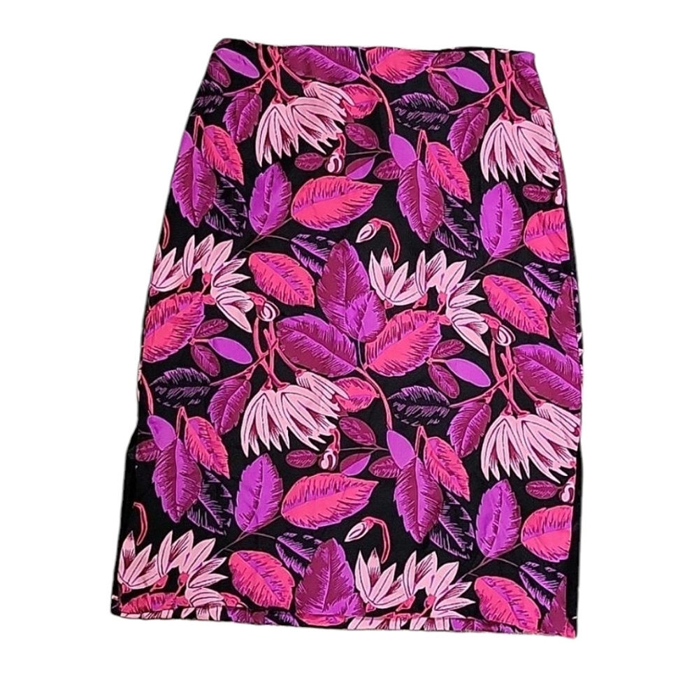 Betsey Johnson Vintage Black Label Pink Silk Floral Leaf Print Skirt 90's Y2K LG